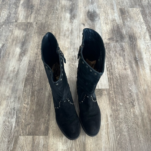 Vera Wang Lavender Label Suede Studded Almond Toe Calf Length Block Heel Boots - Picture 5 of 13